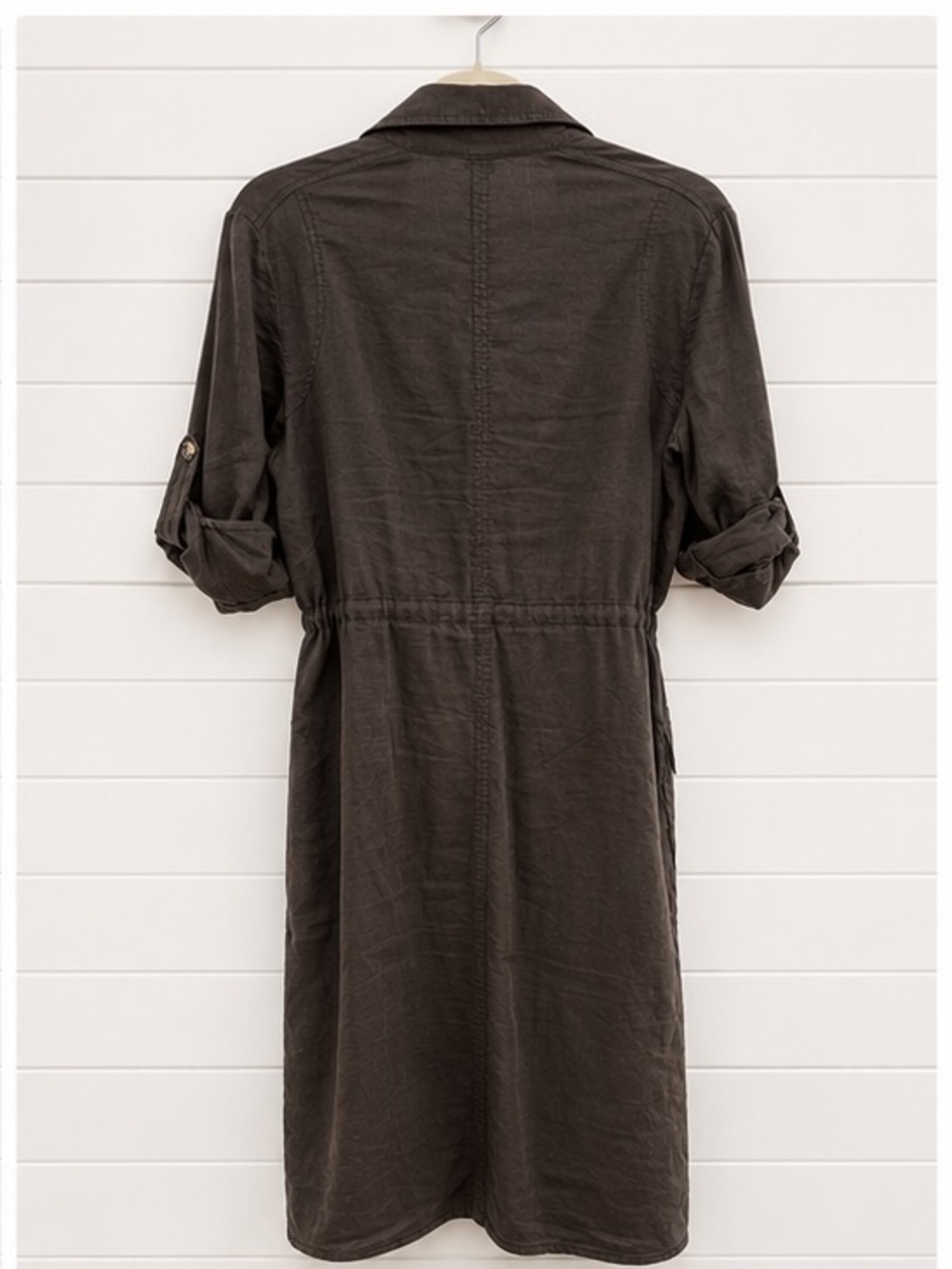 Theory Dorinda Utility Shirt Dress in Dark Brown-sz 10 - Picture 2 of 11